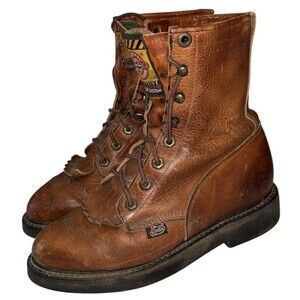 Vintage Justin Boots Womens 6 B Brown Leather Lace Up Western Ankle Work USA